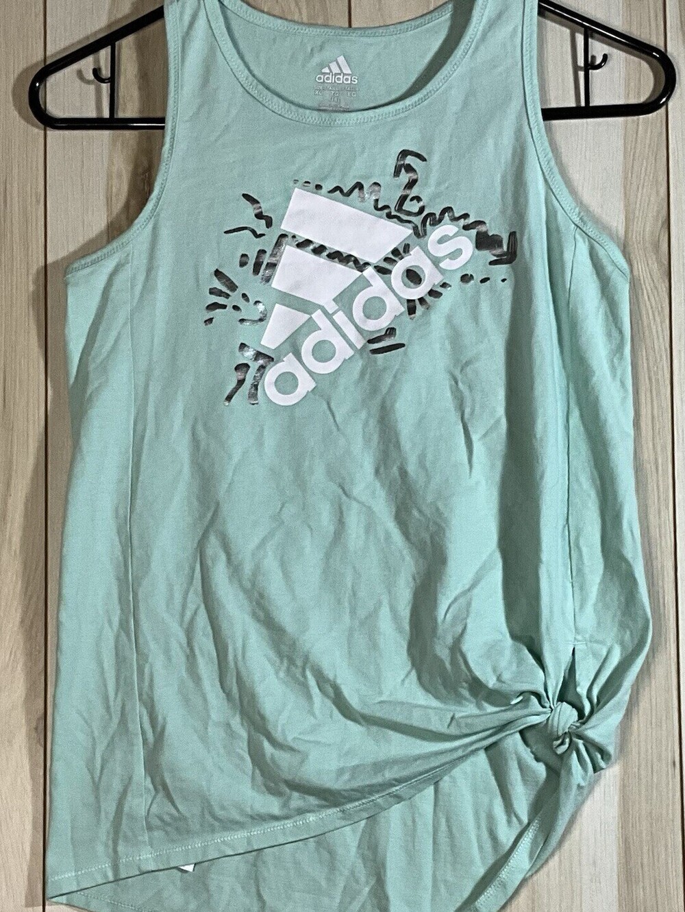 Adidas Turquoise Blue Cheer Megaphone Racerback Tank Side Tie - Girls XL (16)